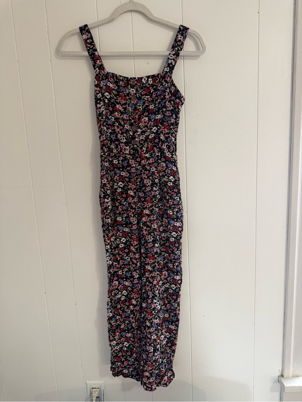 Abercrombie & Fitch Navy Floral Jumpsuit with Pink & White Flowers